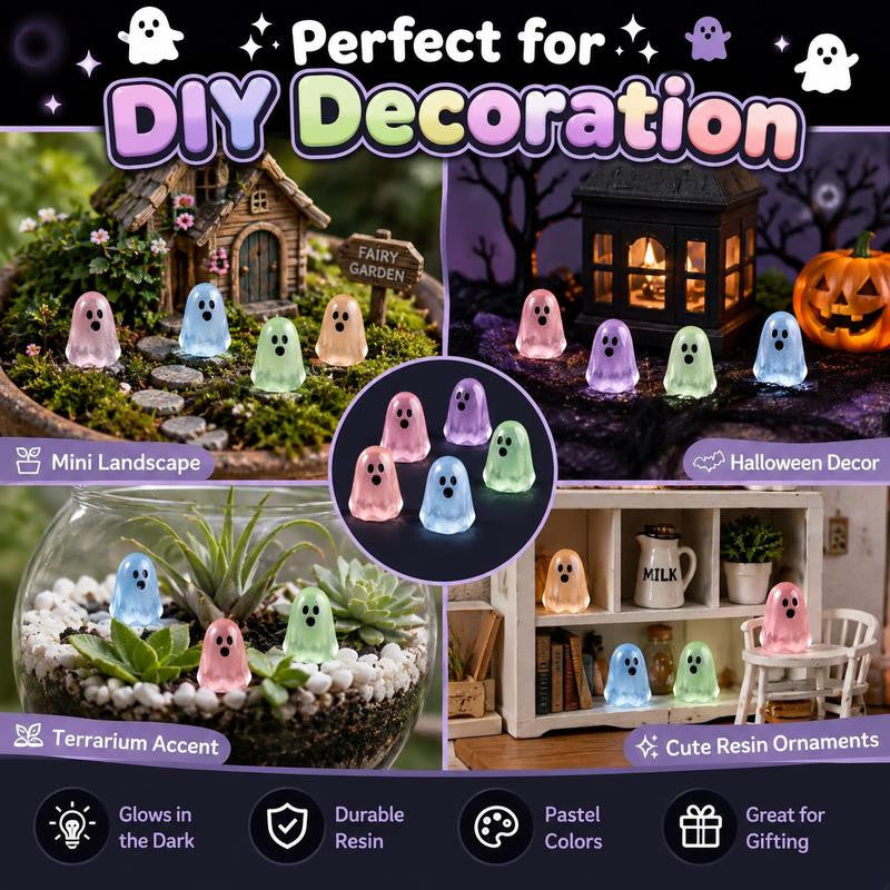 Glow In Dark Cute Ghost Resin Bead Set (10pcs, Assorted Colors)