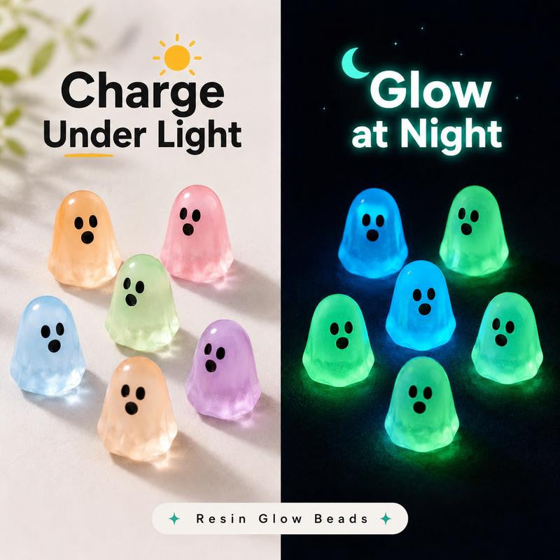 Glow In Dark Cute Ghost Resin Bead Set (10pcs, Assorted Colors)
