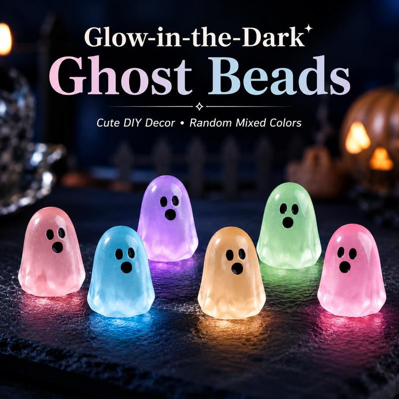 Glow In Dark Cute Ghost Resin Bead Set (10pcs, Assorted Colors)